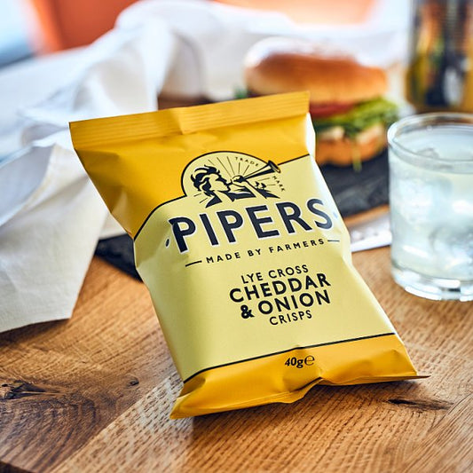 Pipers Lye Cross Cheddar & Onion Crisps 24 x 40g