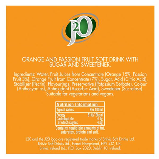 J2O Orange & Passion Fruit Bottle 12 x 275ml