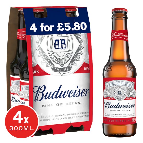 Budweiser Lager Beer Bottles 24 x 300ml