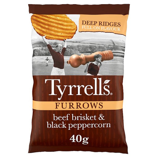 Tyrrells Furrows Beef Brisket & Black Peppercorn Crisps 24 x 40g