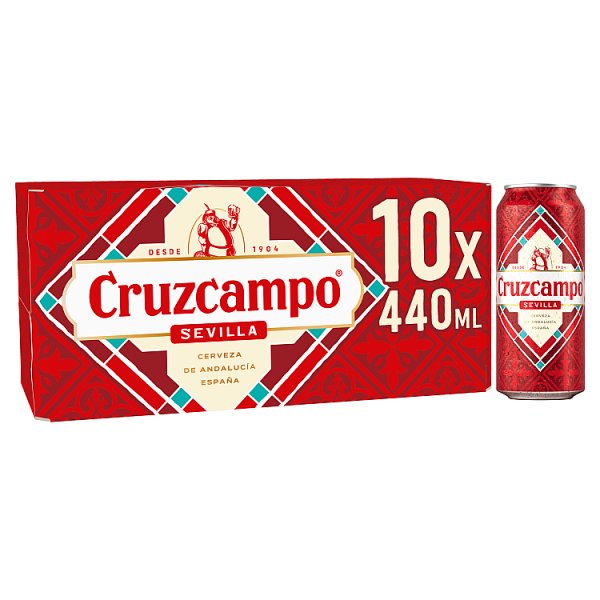 Cruzcampo Sevilla Lager Beer 4.4% ABV Cans 10 x 440ml