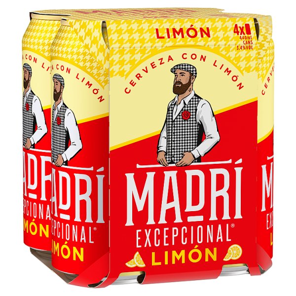 Madri Excepcional Limon Premium Lager Beer Can 24 x 440ml