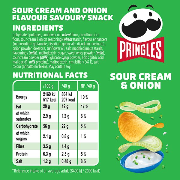 Pringles Sour Cream & Onion Snacking Crisps 12 x 40g