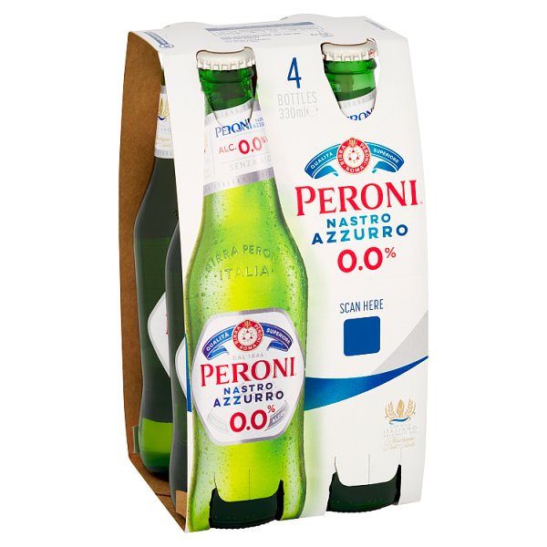 Peroni Nastro Azzurro 0.0% Italian Non-Alcoholic Beer 24 x 330ml Bottles