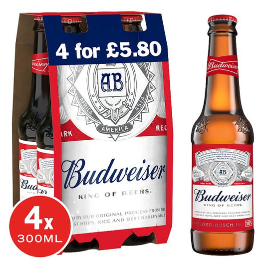 Budweiser Lager Beer Bottles 24 x 300ml