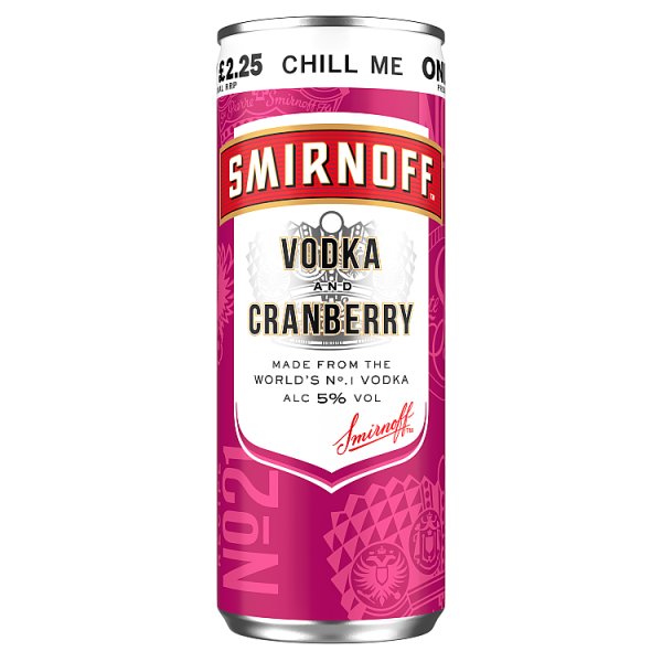 Smirnoff No. 21 Vodka and Cranberry 5% vol Ready to Drink Premix 12 x 250ml Cans