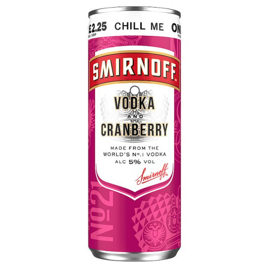Smirnoff No. 21 Vodka and Cranberry 5% vol Ready to Drink Premix 12 x 250ml Cans