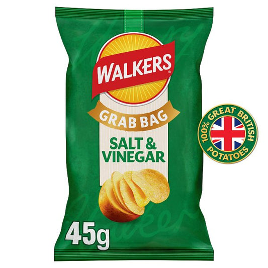 Walkers Salt & Vinegar Grab Bag Crisps 32 x 45g