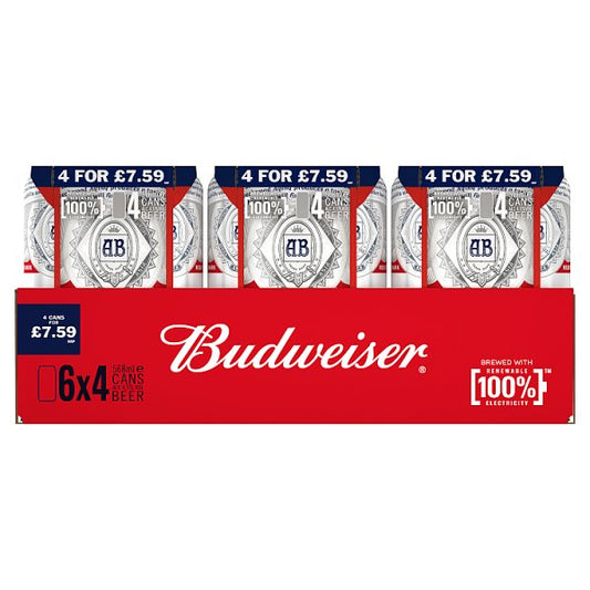 Budweiser Lager Beer Cans 24 x 568ml