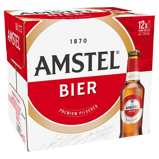 Amstel Beer Premium Bavarian Pilsener Style Lager 3.4% Bottles 12x330ml